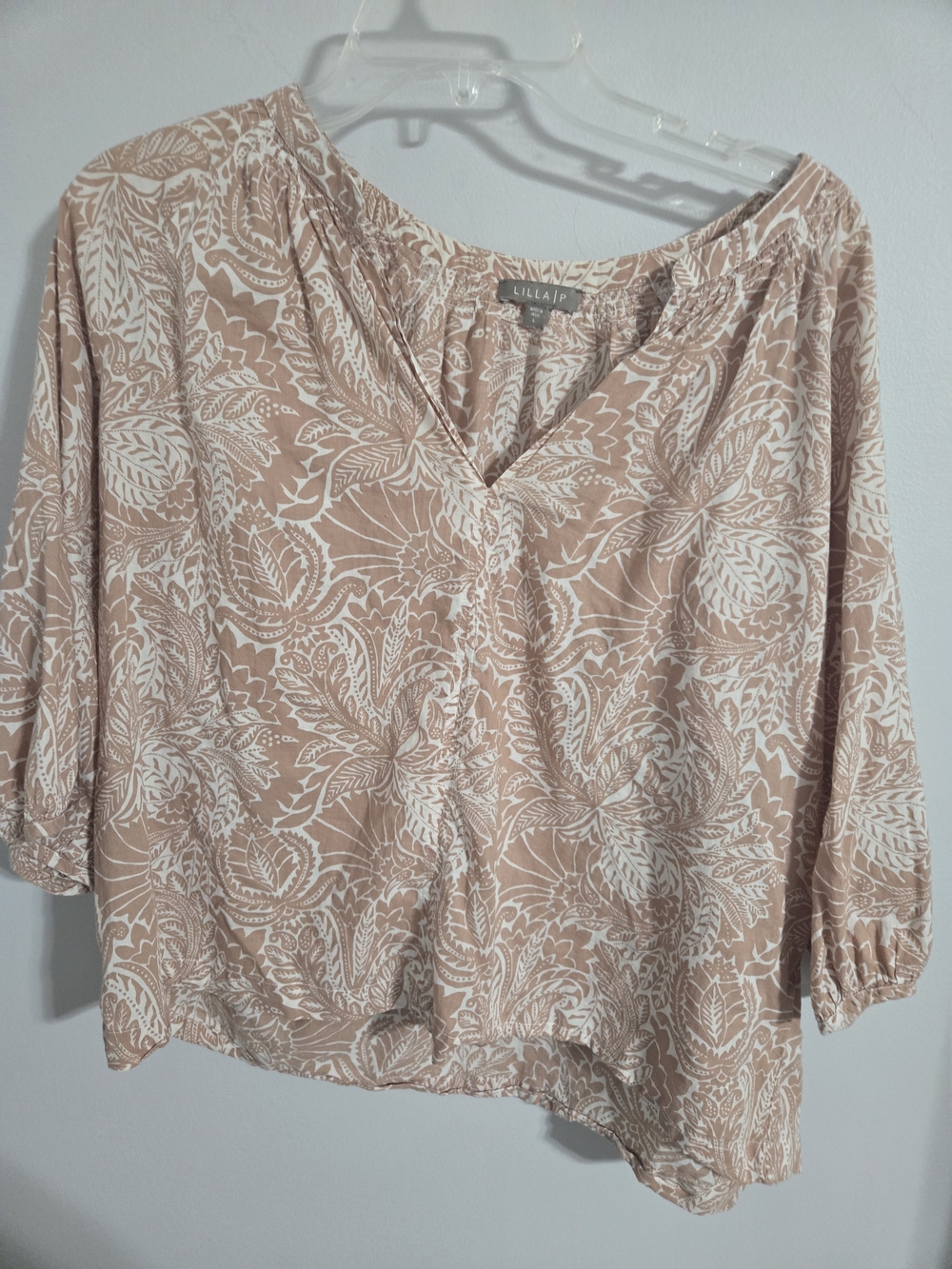 Lilla P Dusty Rose Floral V-Neck Blouse